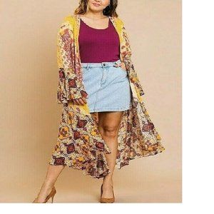 UMGEE Plus Size Duster Open Kimono Jacket Boho Hippy Festival Gold XL 1XL